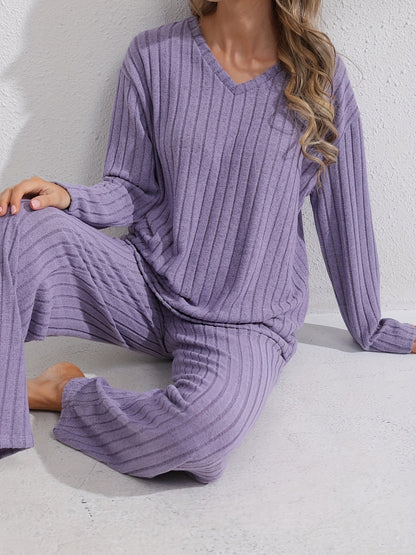 Loungewear Set Dames – Ribgebreide Top & Wijde Broek