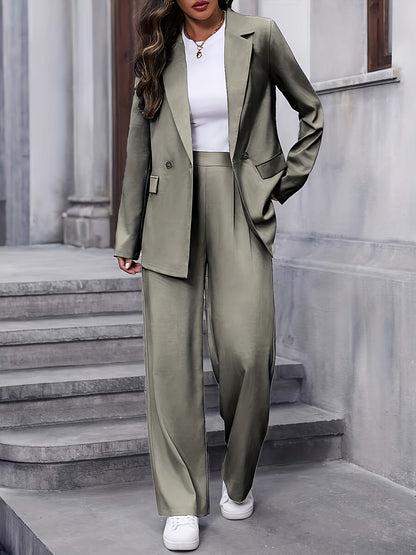 Elegante Dames Blazer Set Met Wijde Pantalon