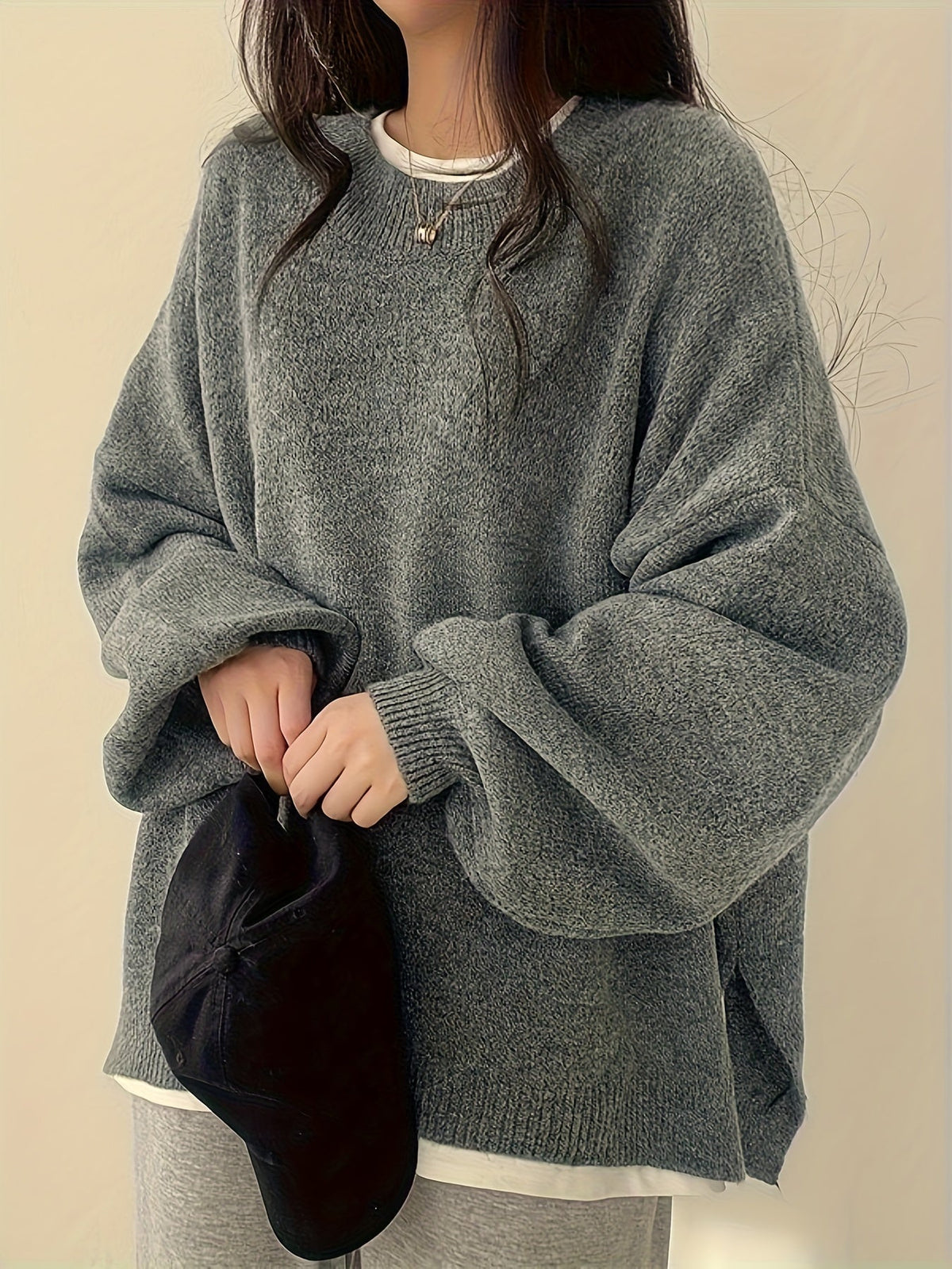 Oversized Gebreide Trui Dames – Trui Met Ballonmouwen
