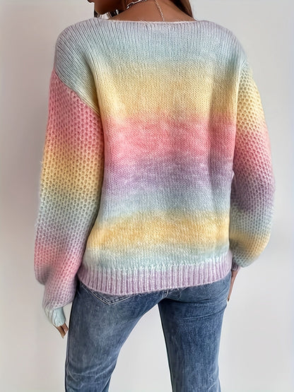 Off-Shoulder Trui Dames – Gebreide Sweater Met Kleurverloop