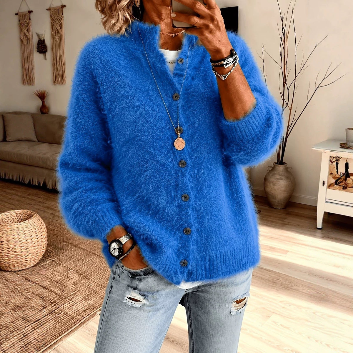 Fluffy Teddy Vest Dames – Cardigan Met Hoge Kraag