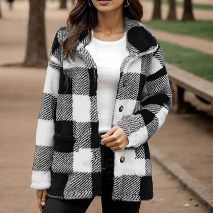 Geruite Teddy Jas Dames – Oversized Tussenjas