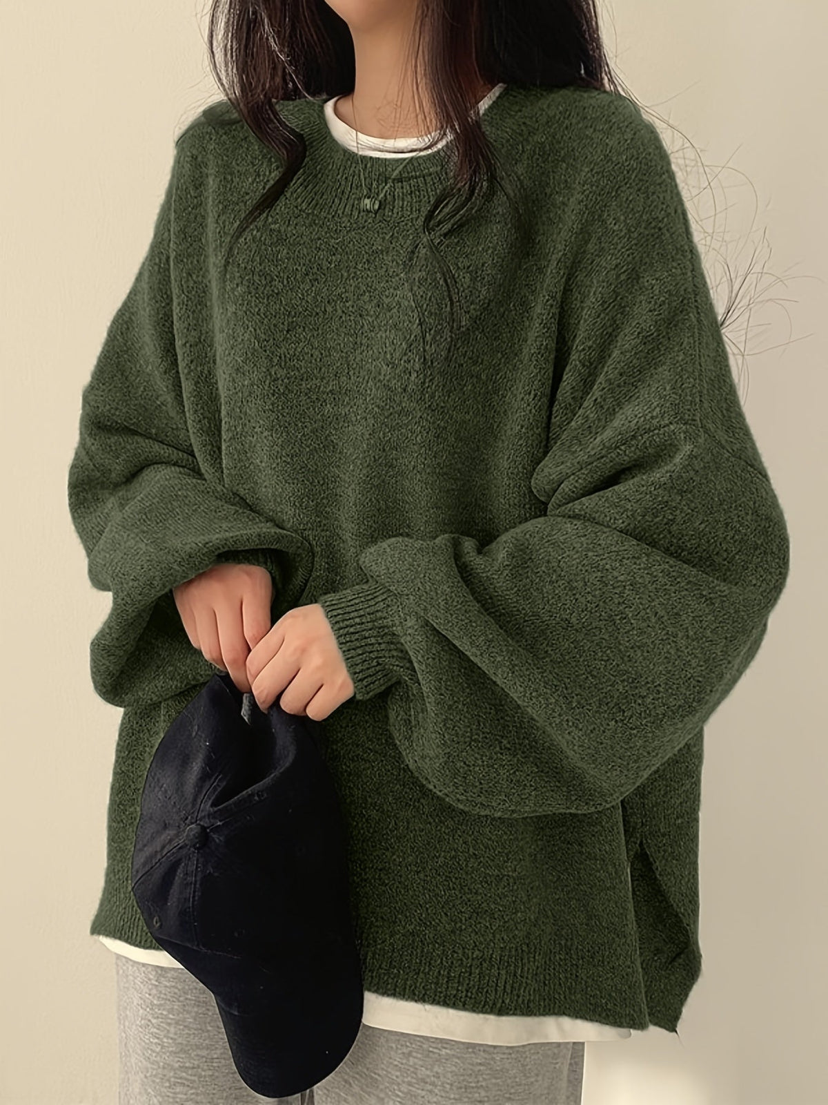 Oversized Gebreide Trui Dames – Trui Met Ballonmouwen