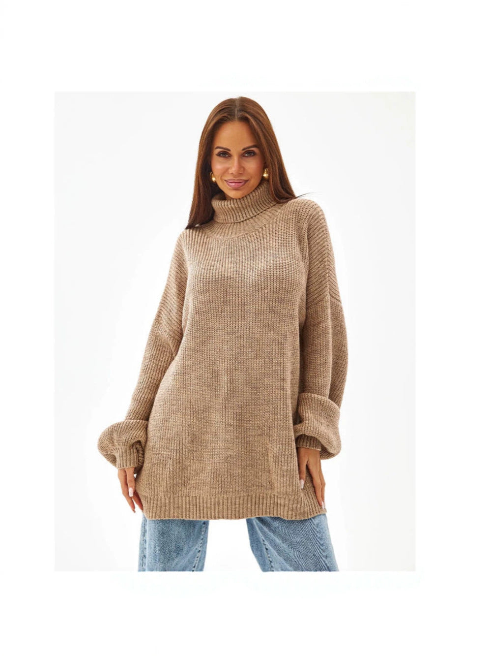 Oversized Coltrui Dames – Halflange Gebreide Top Met Rolcol