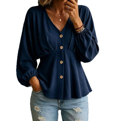Blouse Dames Met V-Hals – Peplum Top Met Ballonmouwen