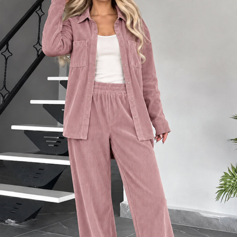 Corduroy Set Dames – Tweedelige Blouse & Wijde Broek
