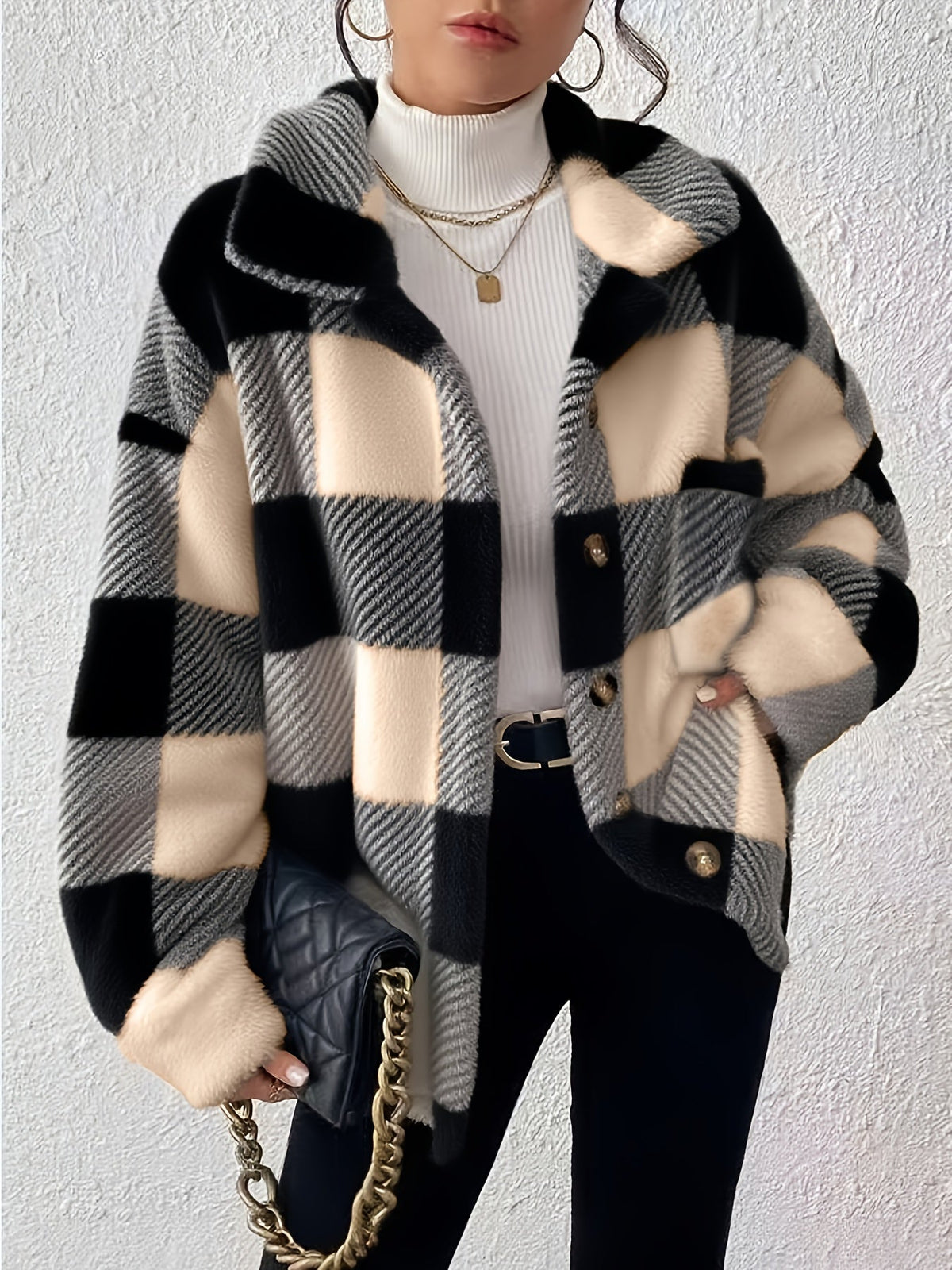Oversized Geruite Fleece Jas Dames – Jasje Met Knopen