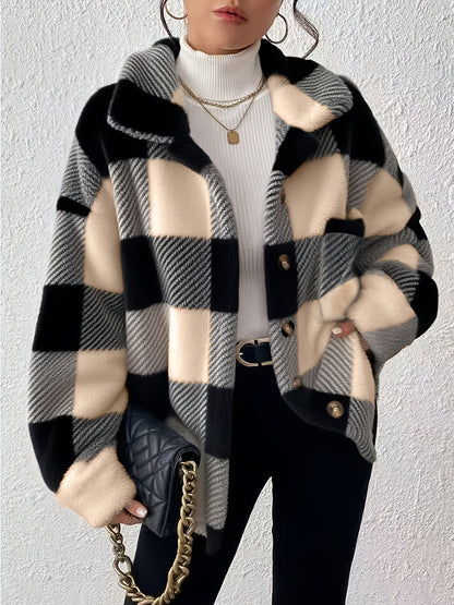 Oversized Geruite Fleece Jas Dames – Jasje Met Knopen