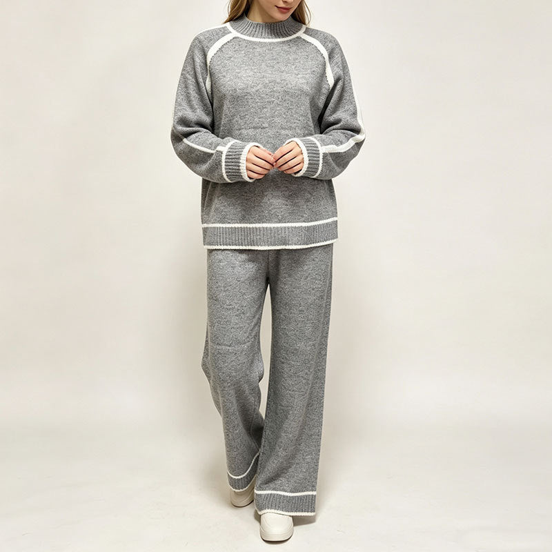 Gebreide Co-ord Set Dames – Tweedelige Outfit Met Trui & Wijde Broek
