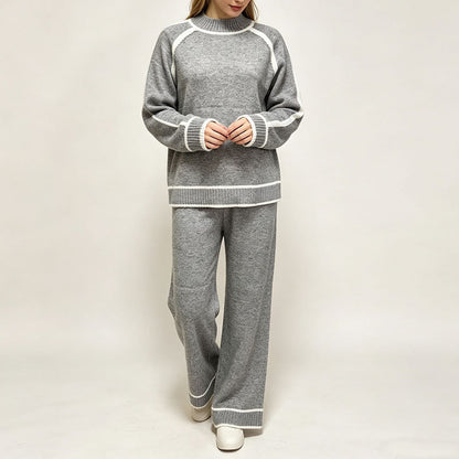Gebreide Co-ord Set Dames – Tweedelige Outfit Met Trui & Wijde Broek