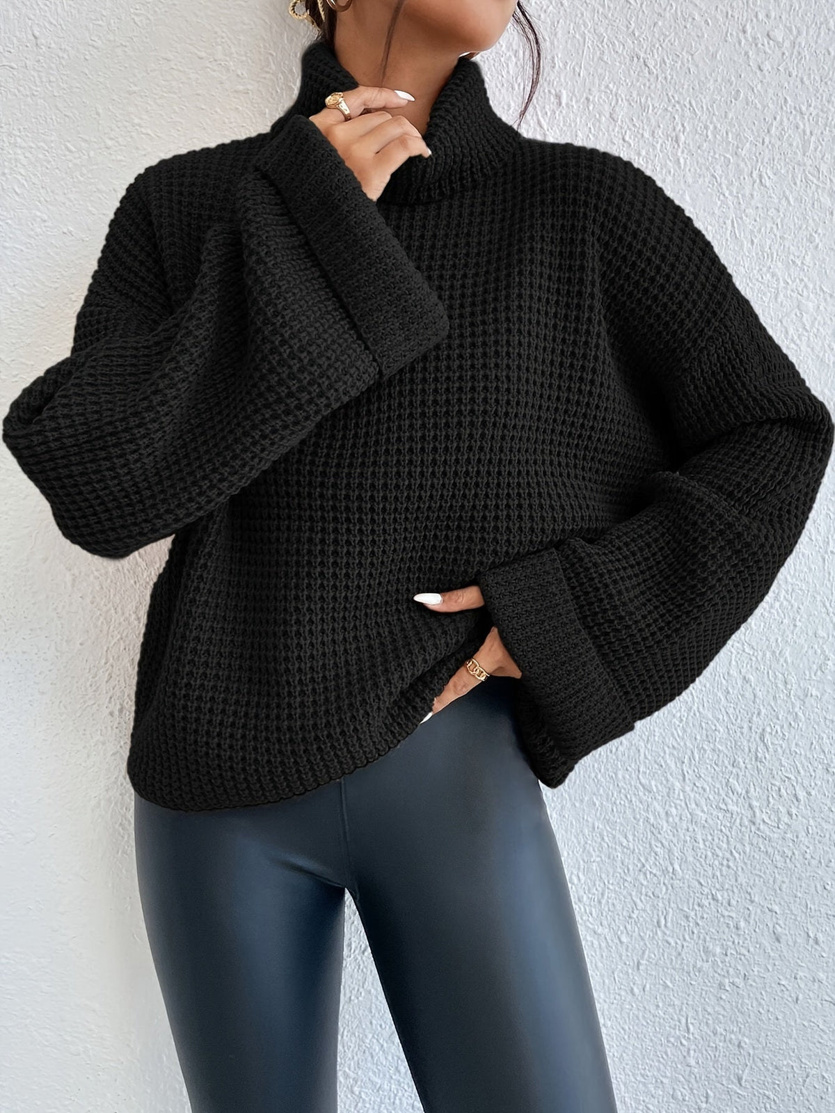 Oversized Coltrui Dames – Wafelgebreide Trui Met Wijde Mouwen