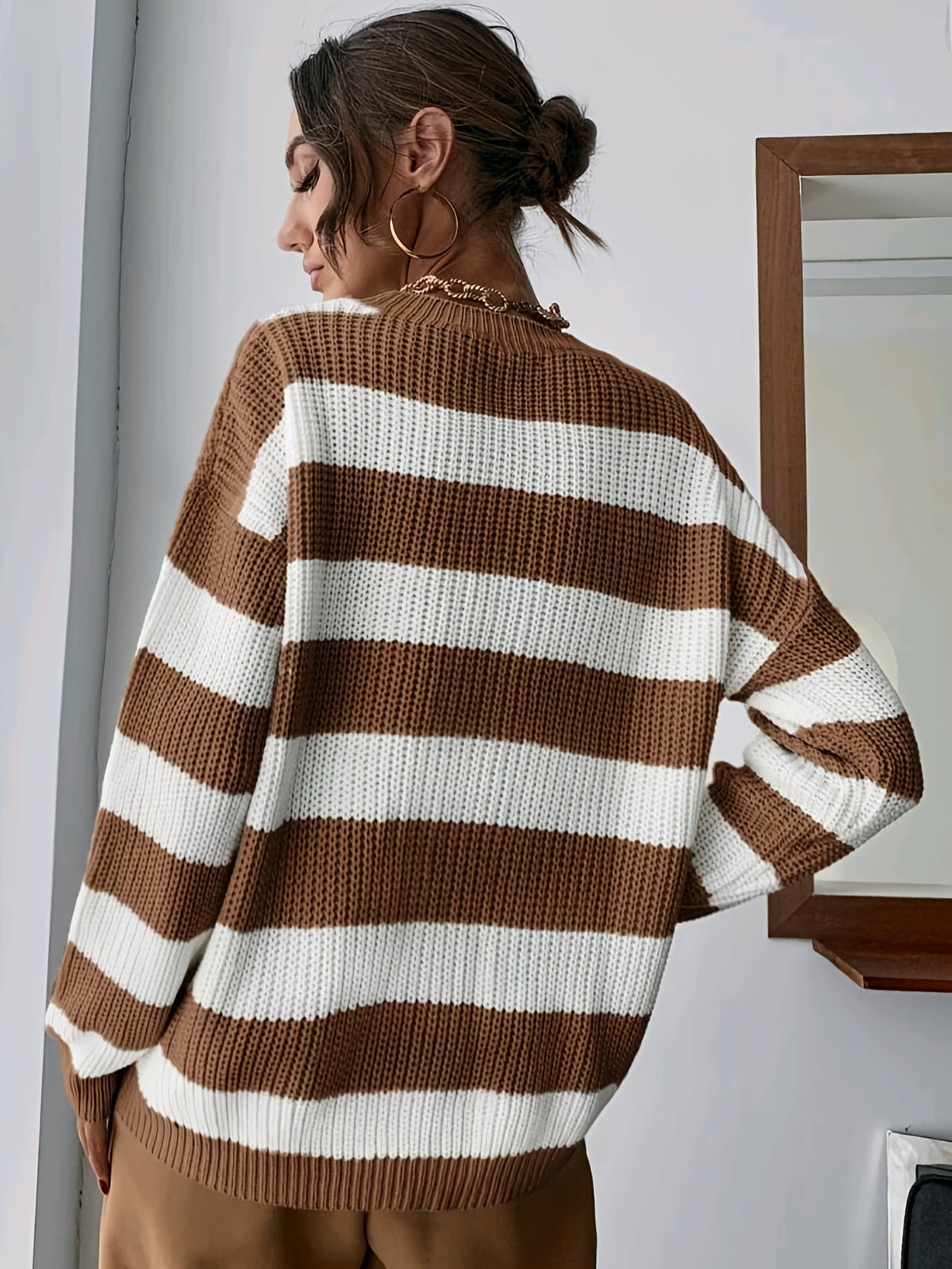 Gestreepte Gebreide Trui Dames – Oversized Trui & Wintertrui