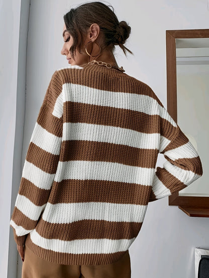 Gestreepte Gebreide Trui Dames – Oversized Trui & Wintertrui