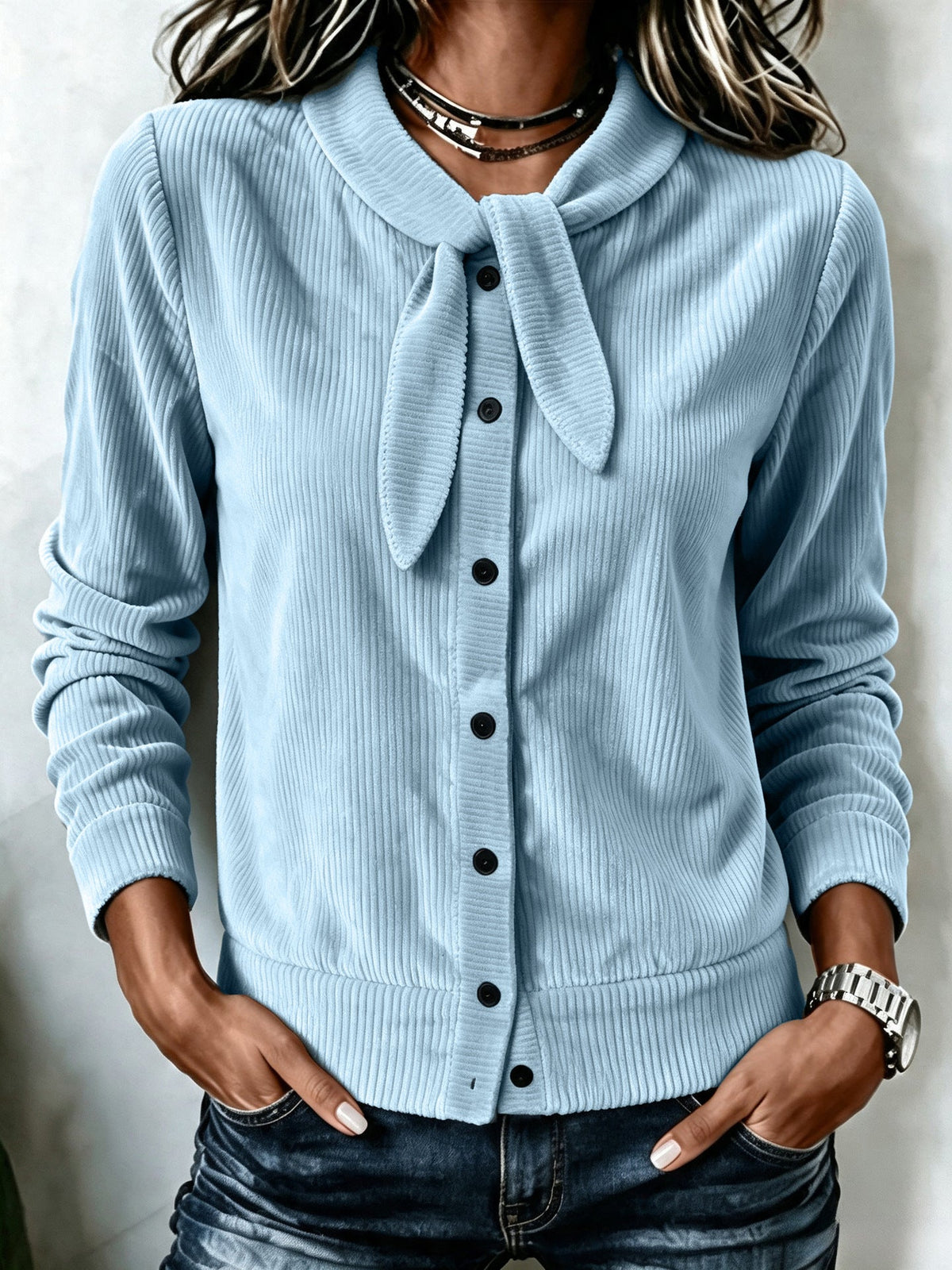 Corduroy Vest Dames – Cardigan Met Strik En Knopen