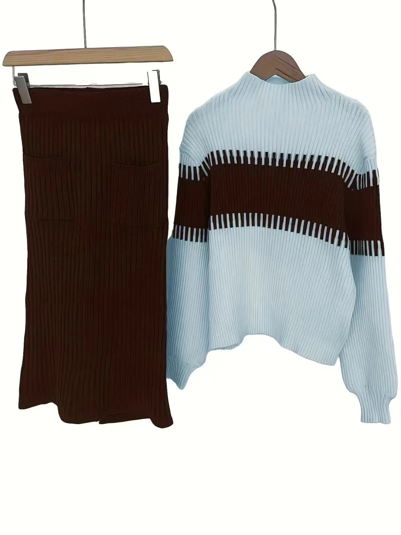 Tweedelige Ribgebreide Set Dames – Trui & Bijpassende Rok