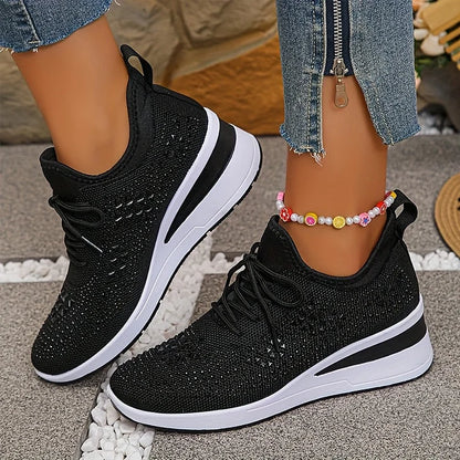Platform Sneakers Dames – Veterschoenen Met Strass