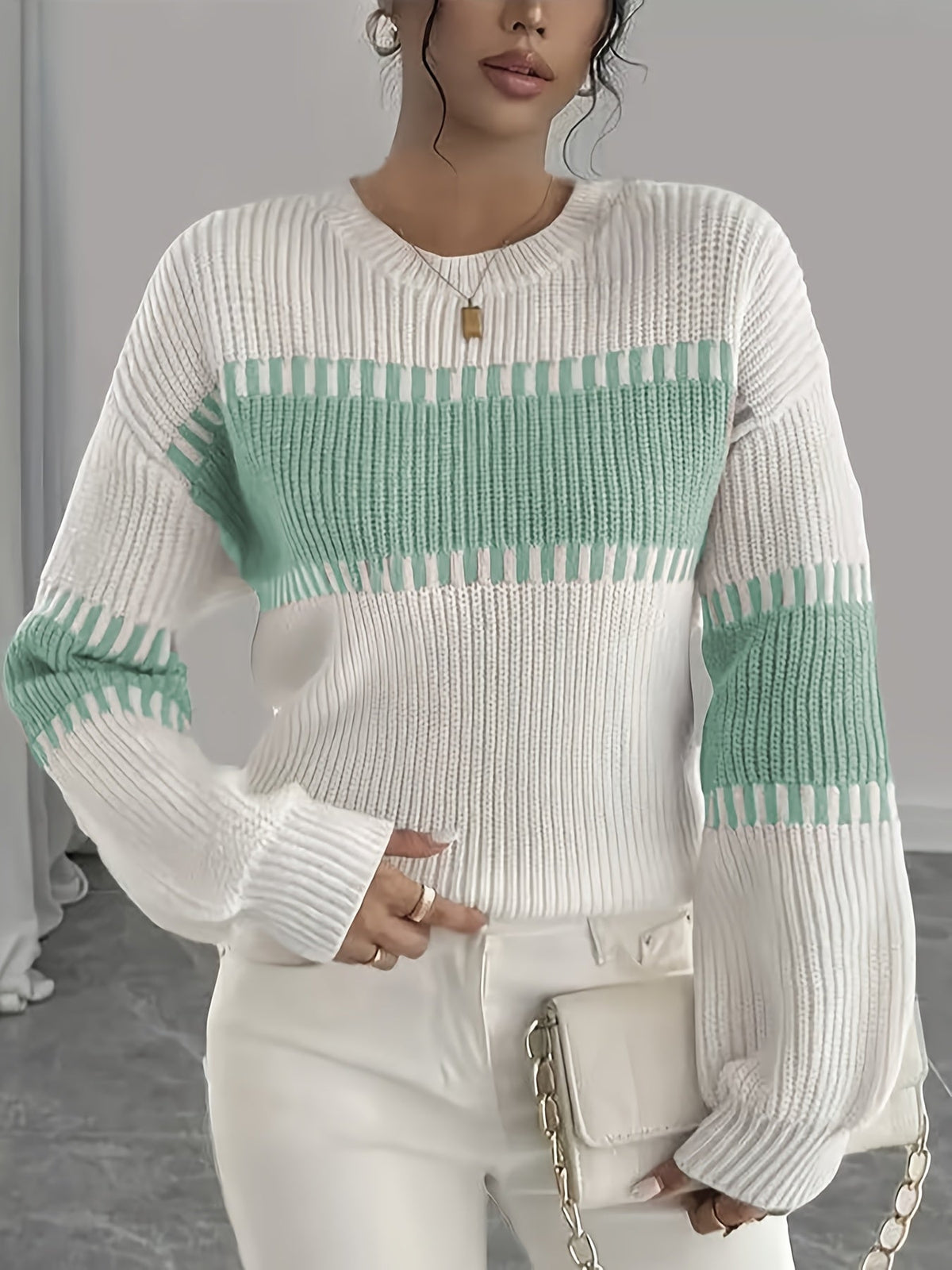 Gestreepte Trui Dames – Sweater Met Colorblock Patroon