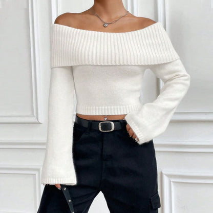 Off Shoulder Trui Dames – Korte Gebreide Sweater