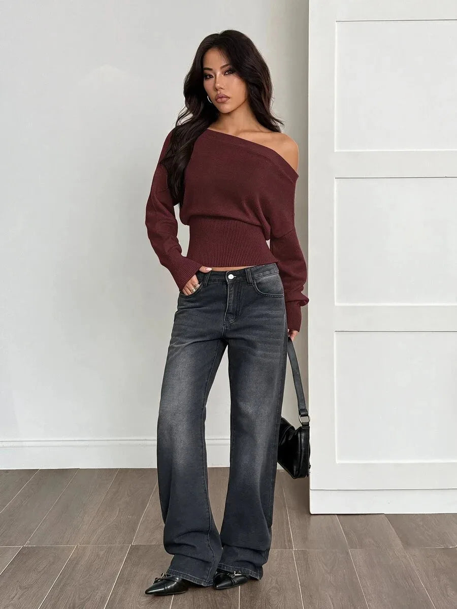 Oversized Dames Trui Met Asymmetrische Hals