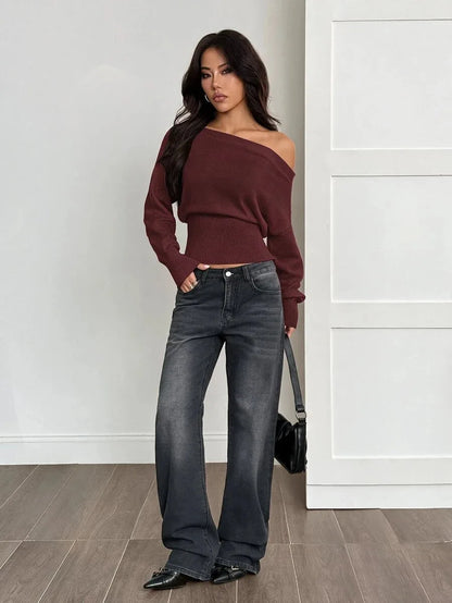 Oversized Dames Trui Met Asymmetrische Hals