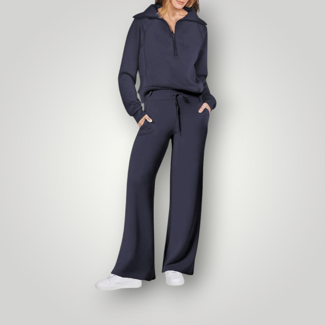 Casual Loungewear Set Voor Dames Met Blouse En Wijde Broek