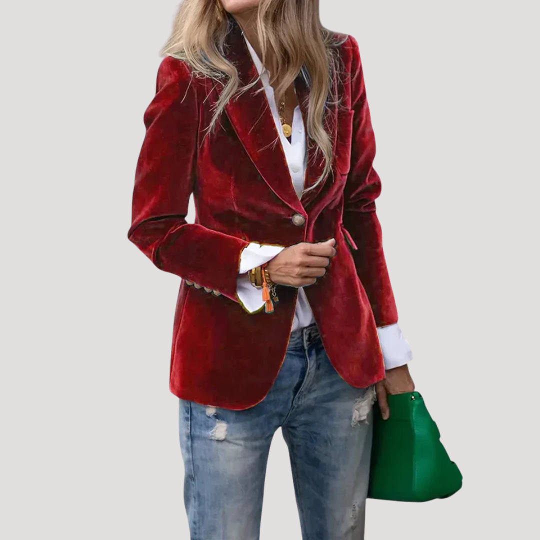 Fluwelen Dames Blazer Met Revers En Enkele Knoopsluiting