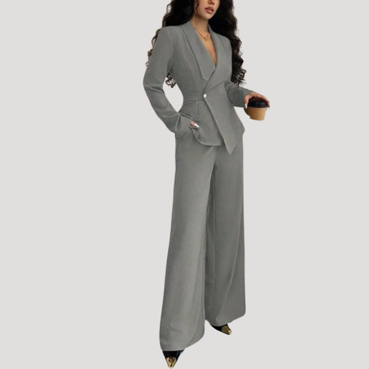 Luxe Dames Pak Met Getailleerde Blazer En Wijde Pantalon