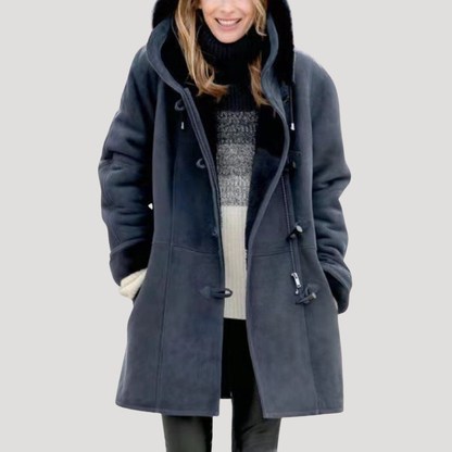 Lange Duffle-Coat Voor Dames Met Capuchon En Warme Voering