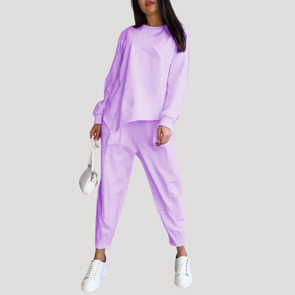 Dames Asymmetrische Tweedelige Set Met Ronde Hals En Jogging Broek
