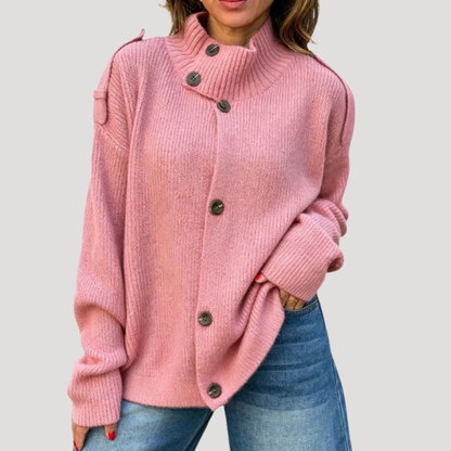 Dames Vest Met Hoge Kraag En Asymmetrische Knoopsluiting