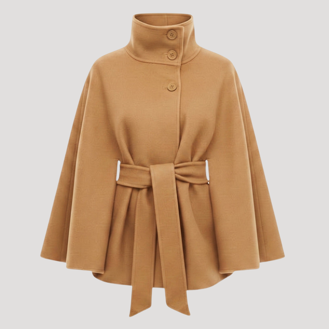 Stijlvolle Dames Poncho Jas Met Knoopdetail En Strikceintuur
