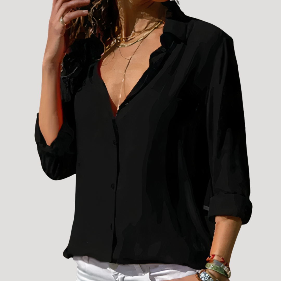 Dames Overhemd Blouse Met V-Hals En Lange Mouwen