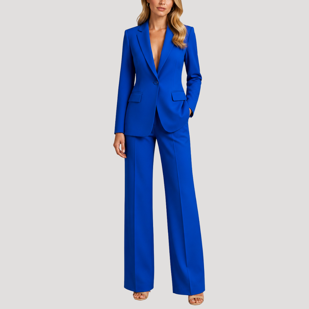 Dames Pak Met Getailleerde Blazer En Wijde Pantalon