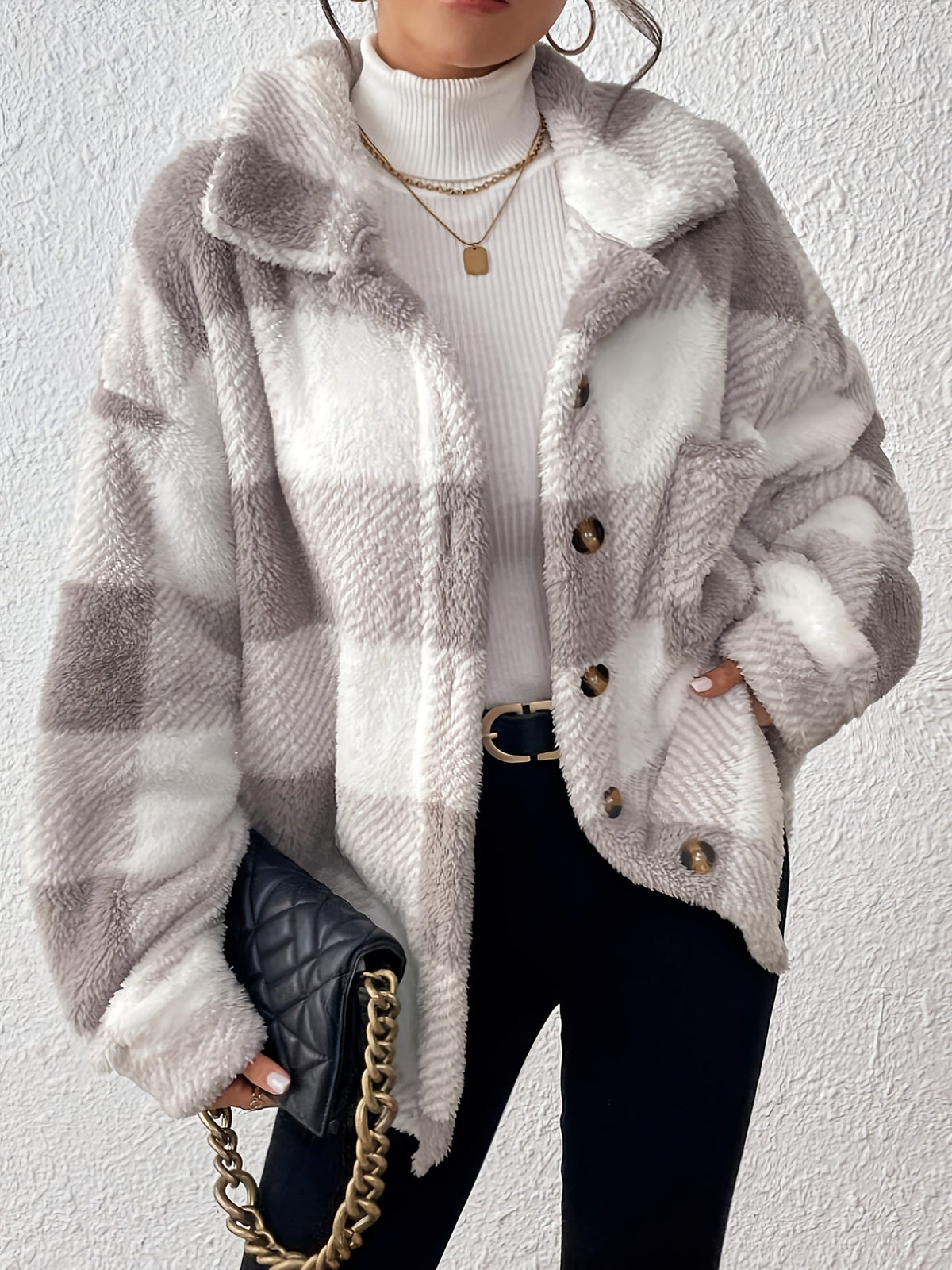 Oversized Geruite Fleece Jas Dames – Jasje Met Knopen