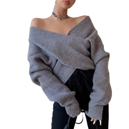 Off Shoulder Trui Dames – Gebreide Trui Met V-Hals