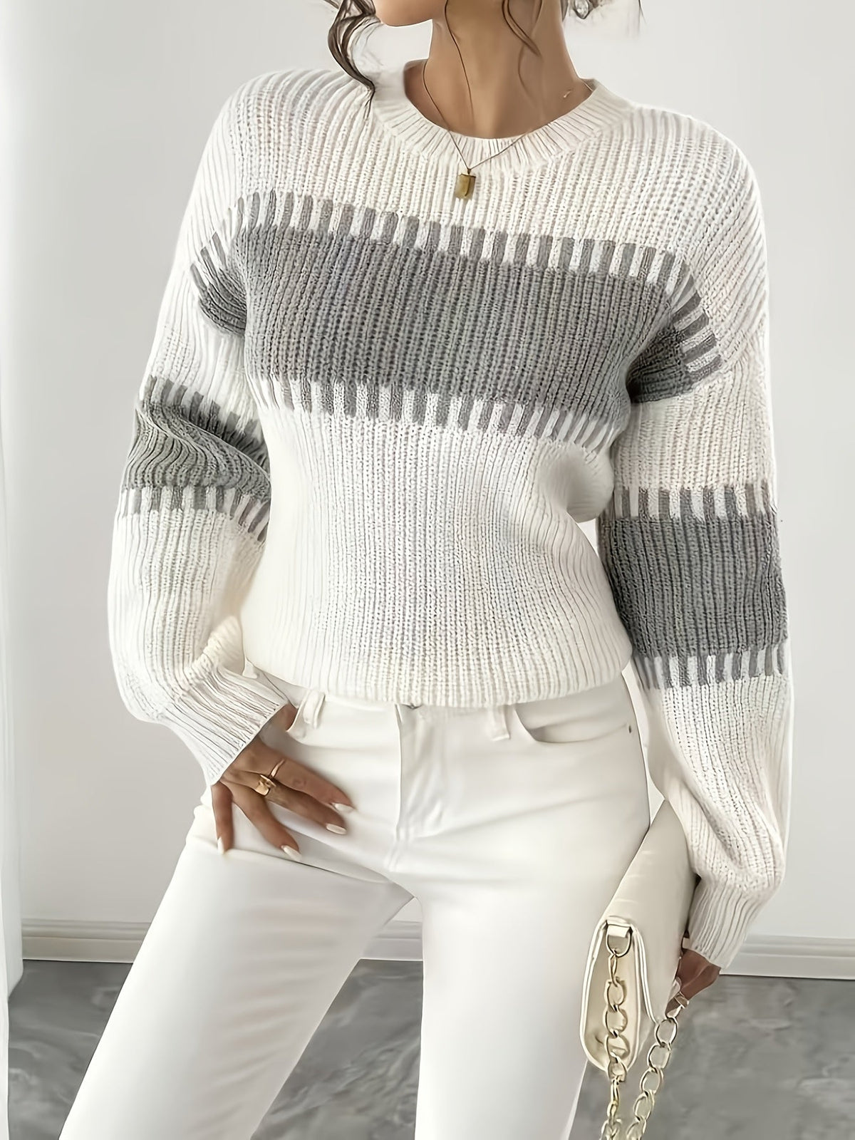 Gestreepte Trui Dames – Sweater Met Colorblock Patroon