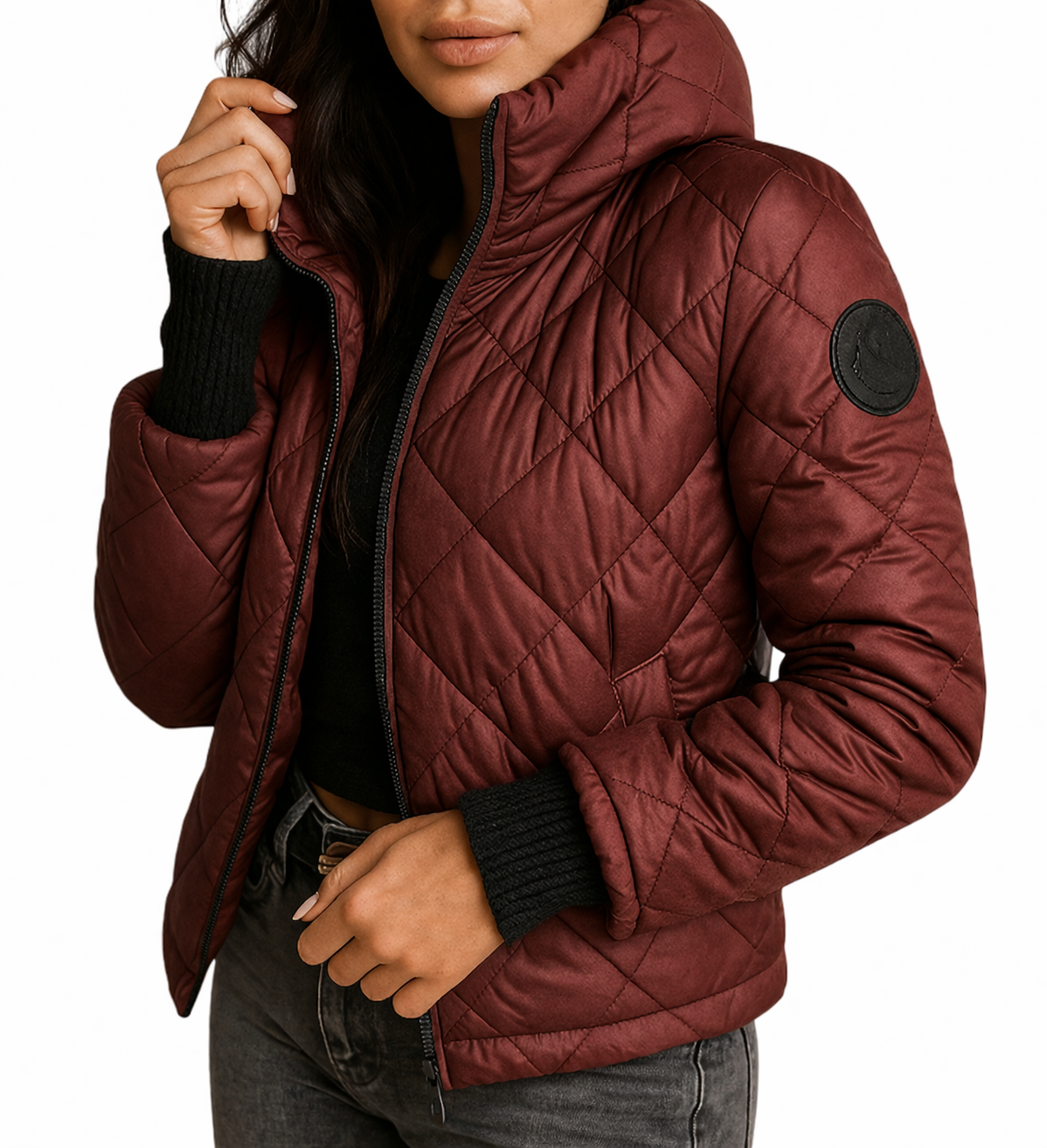 Korte Gewatteerde Dames Puffer Jas Met Hoge Kraag