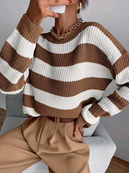 Gestreepte Gebreide Trui Dames – Oversized Trui & Wintertrui
