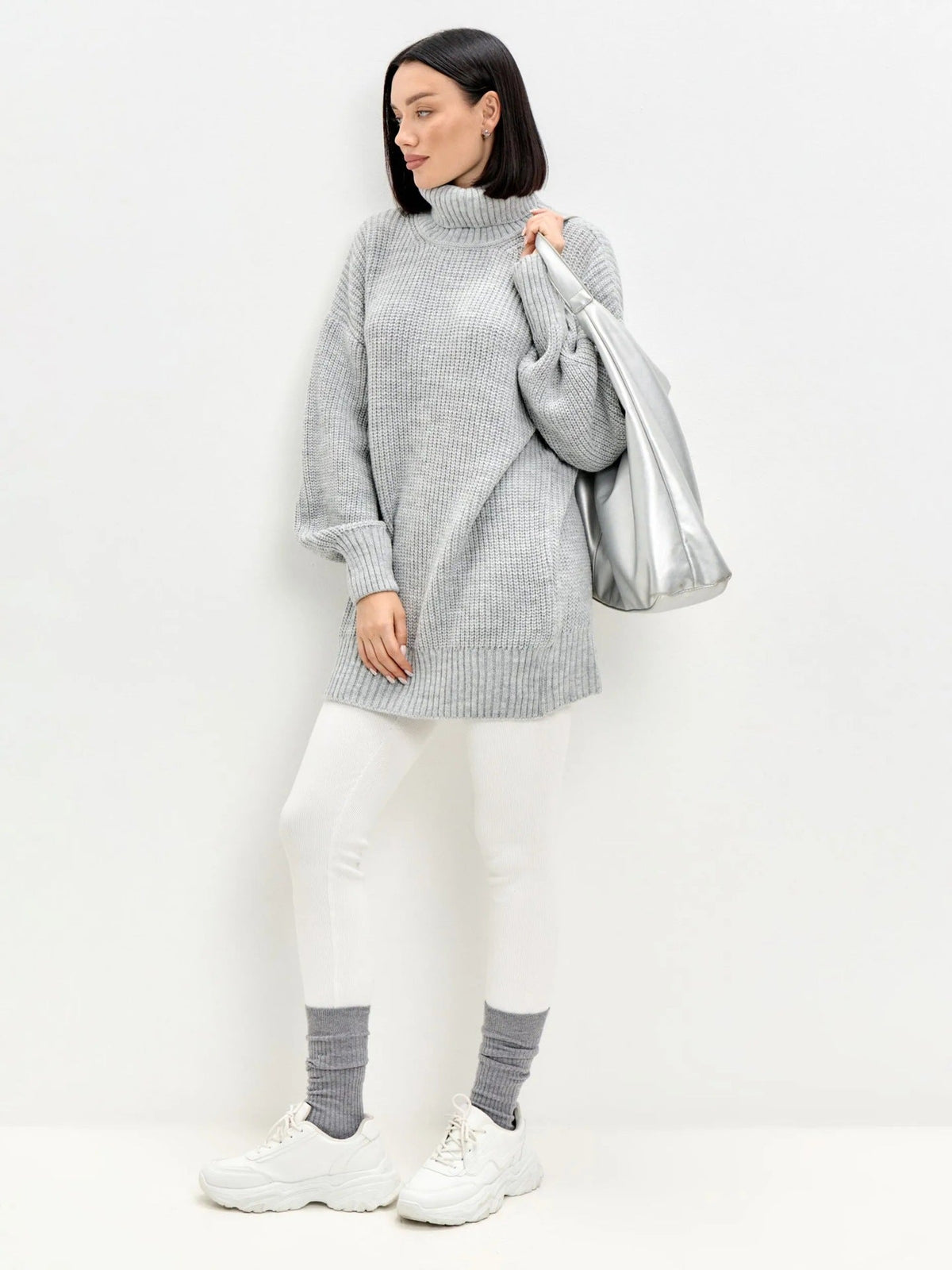 Oversized Coltrui Dames – Halflange Gebreide Top Met Rolcol