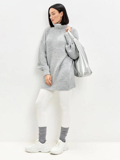 Oversized Coltrui Dames – Halflange Gebreide Top Met Rolcol