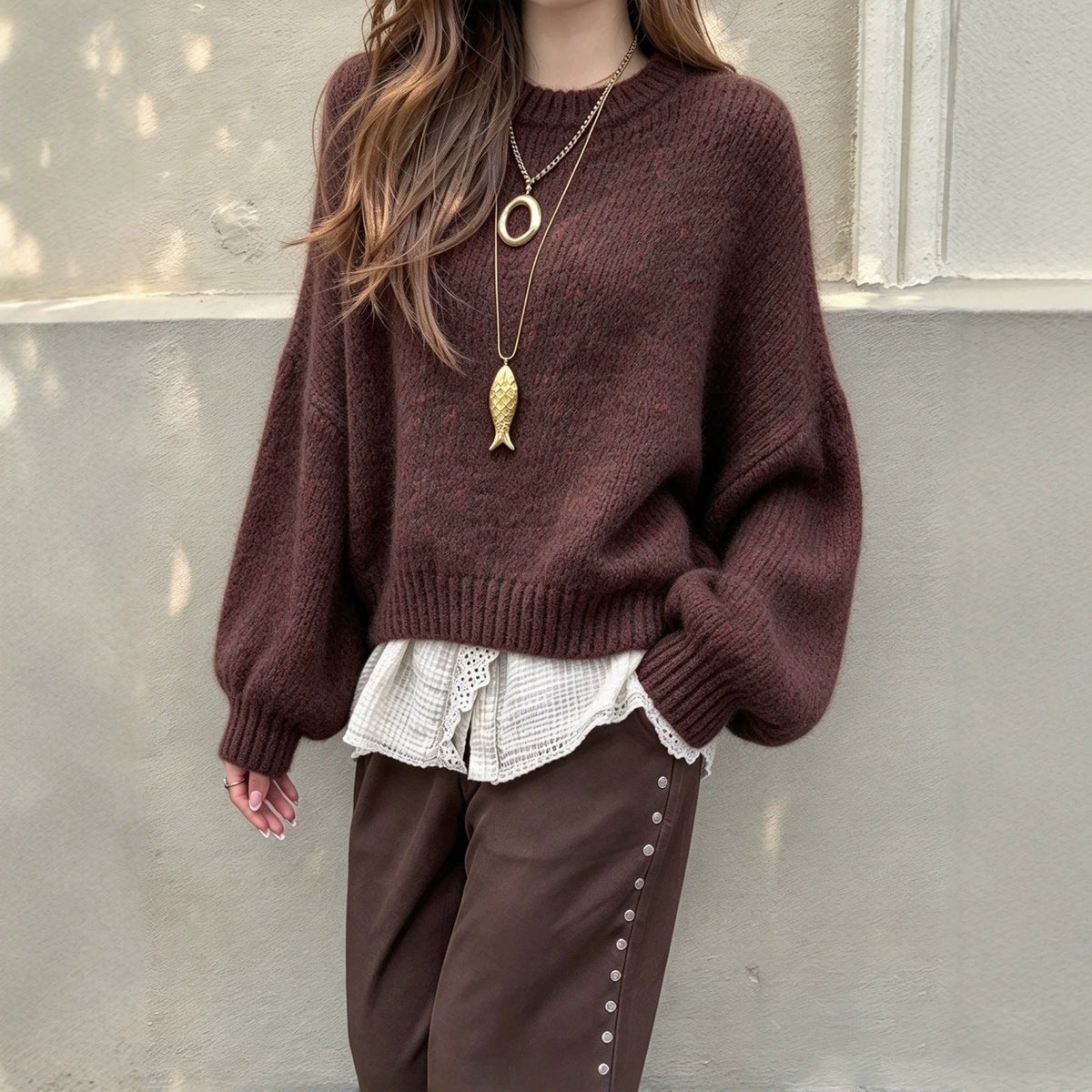 Oversized Trui Dames – Retro Sweater Met Ballonmouwen