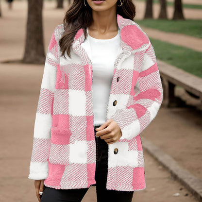 Geruite Teddy Jas Dames – Oversized Tussenjas