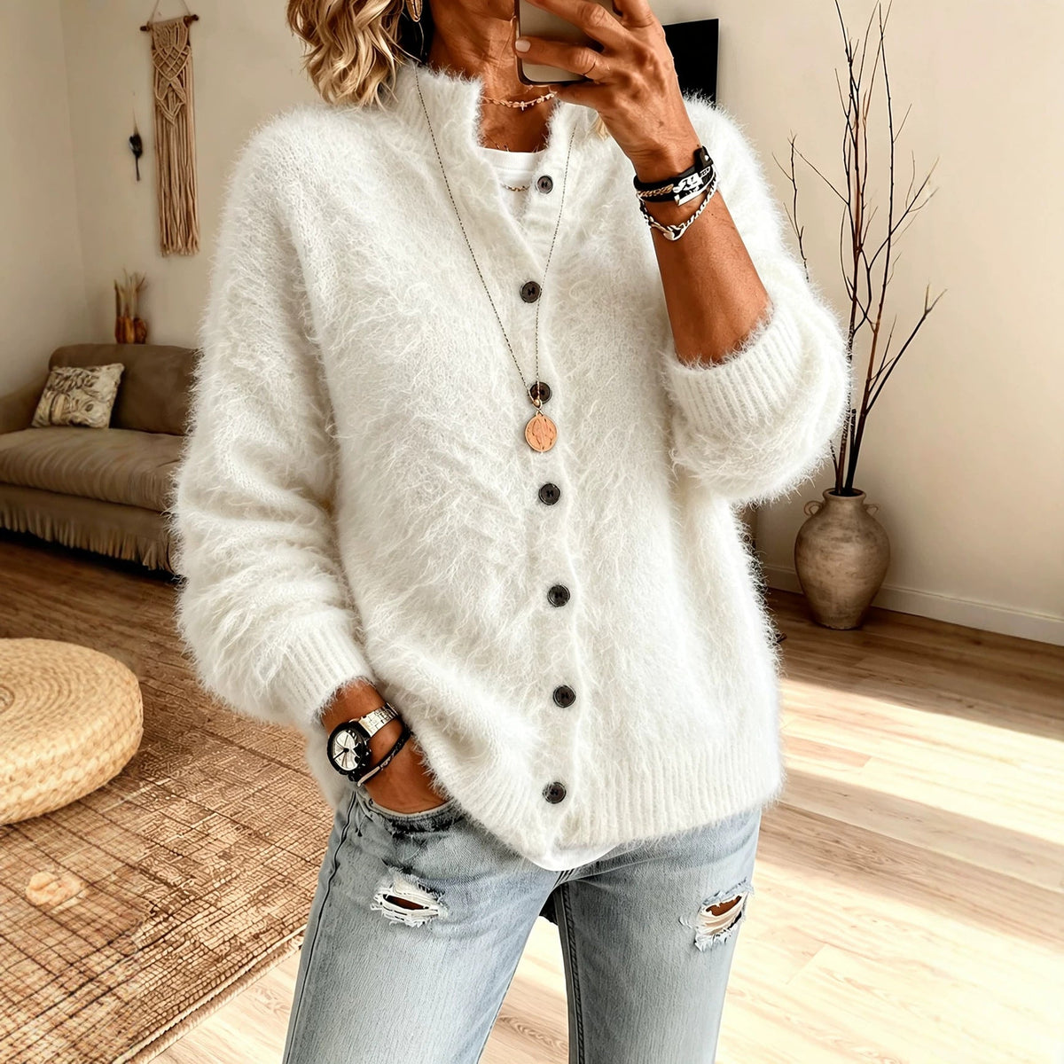 Fluffy Teddy Vest Dames – Cardigan Met Hoge Kraag