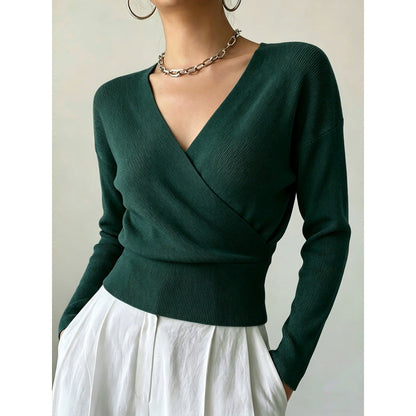 Korte Overslagtrui Dames – Cropped Sweater Met Lange Mouwen