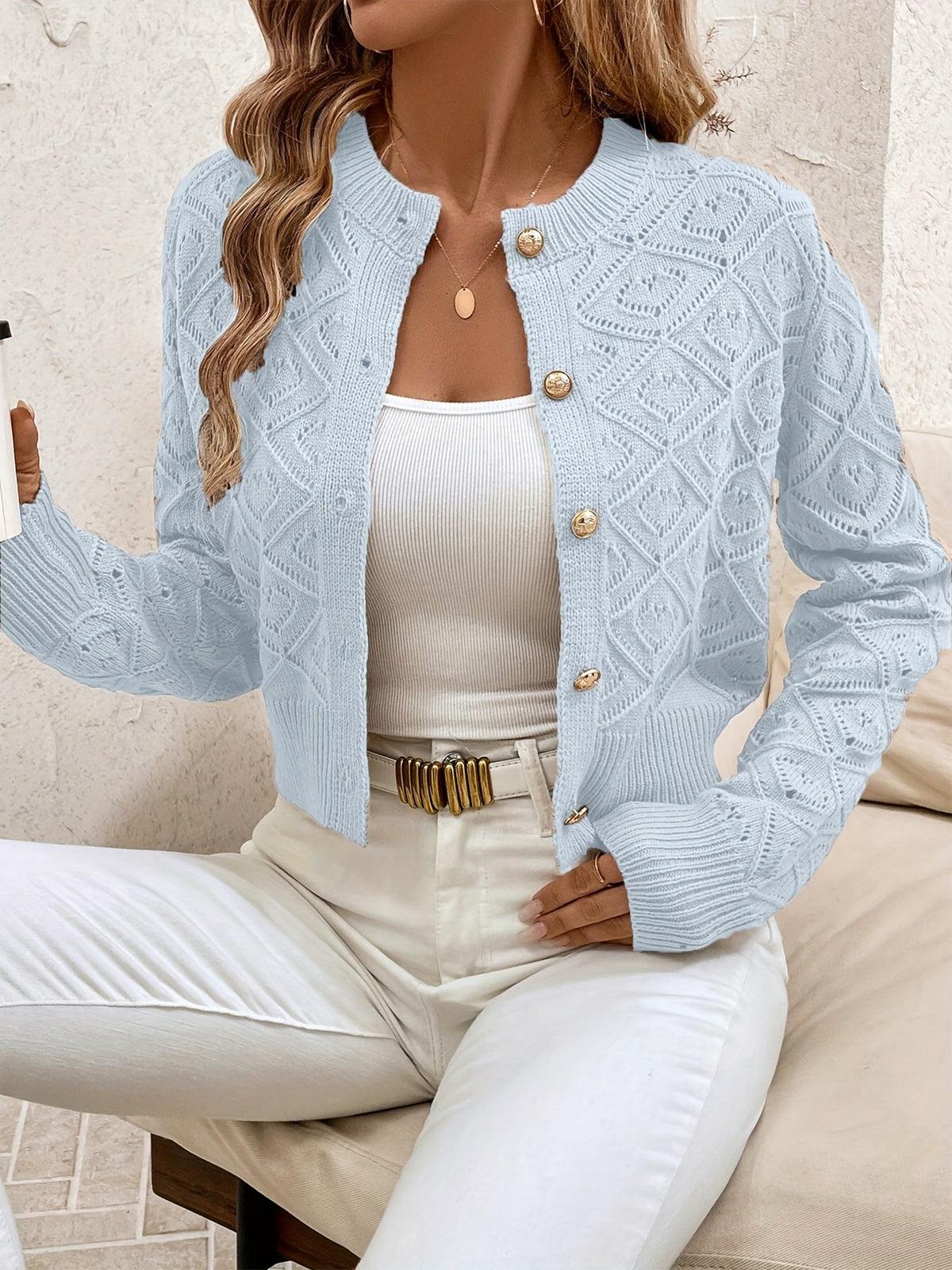 Chique Kort Gebreid Vest Dames – Cardigan