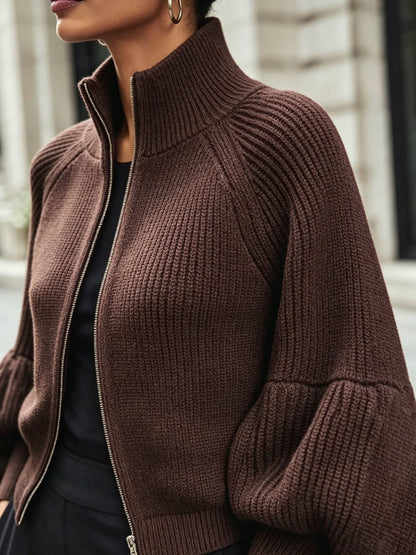 Vest Dames Met Pofmouwen – Cardigan Met Rits