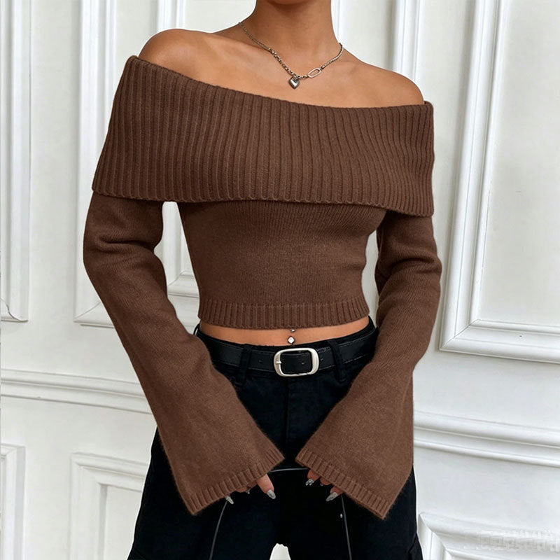 Off Shoulder Trui Dames – Korte Gebreide Sweater