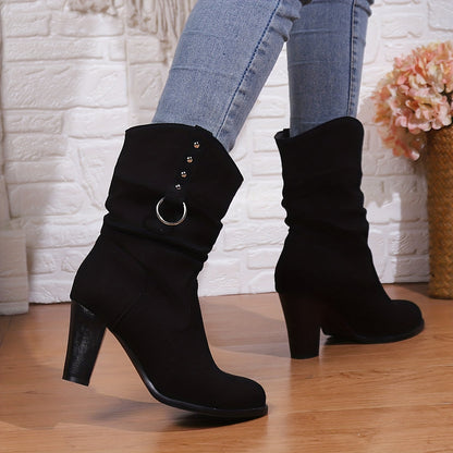 Enkellaarzen Met Hak Dames – Suède Look Boots