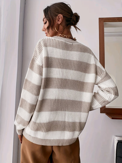Gestreepte Gebreide Trui Dames – Oversized Trui & Wintertrui