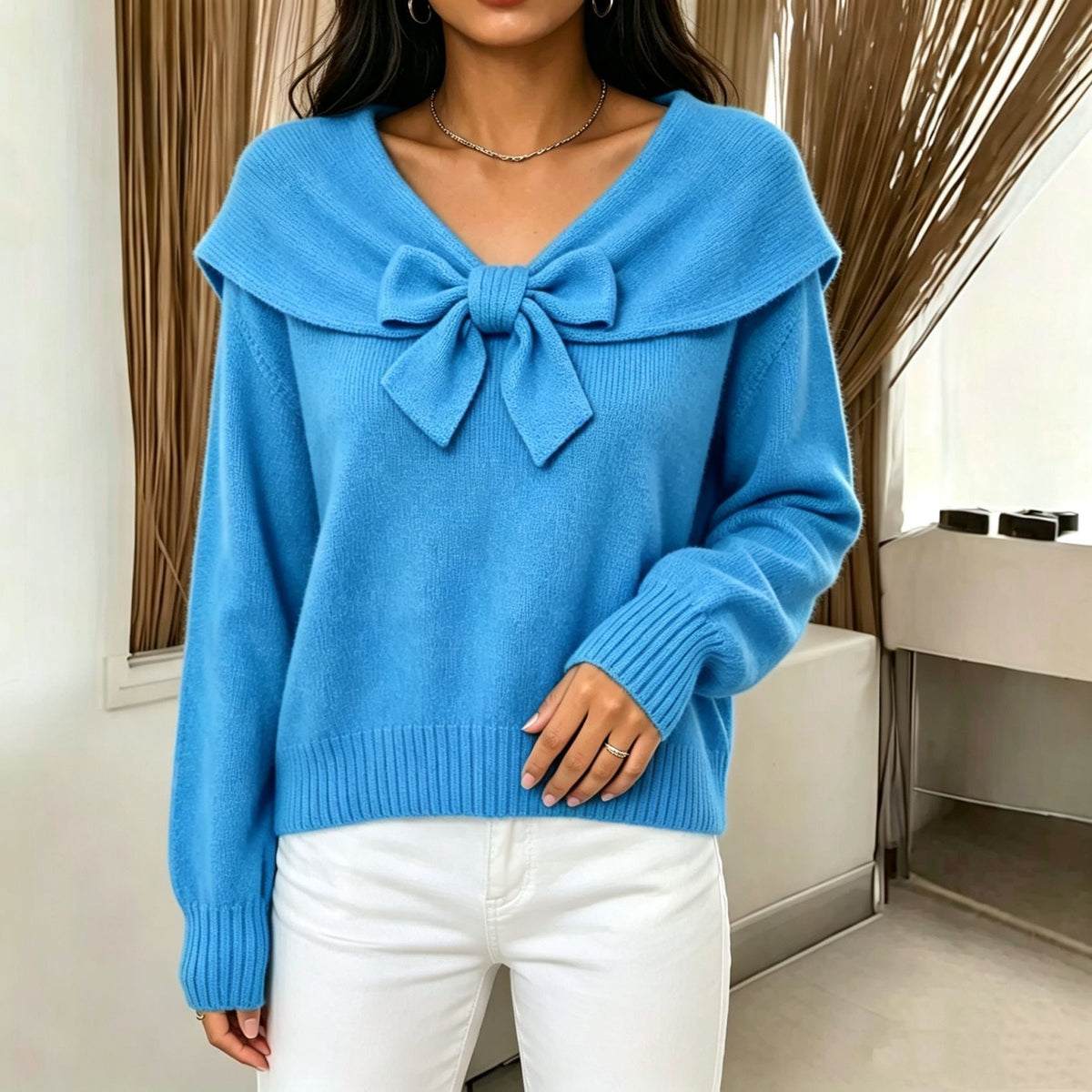 Elegante Trui Dames Met Strik – Gebreide Trui